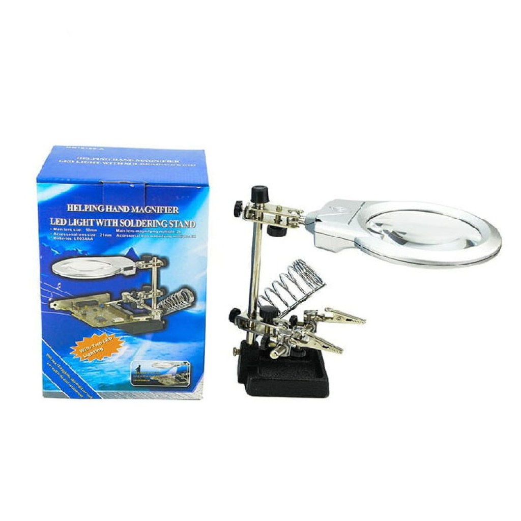 επιτραπέζιος-μεγεθυντικός-φακός-με-led,-clips-συγκράτησης-και-βάση-για-κολλητήρι